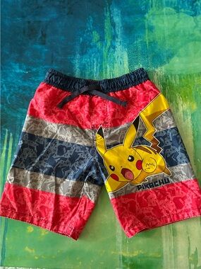 Pokemon Pikachu Boys Swim Trunks Size S 6-7 Board Shorts Beach Shorts EUC